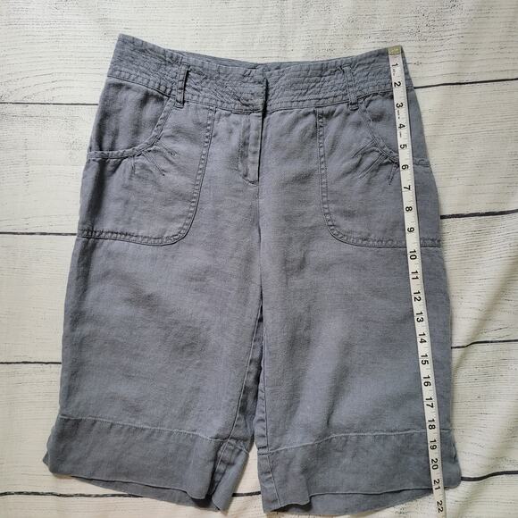 J.Jill Size	4 100% Linen Pale Blue Capri Pockets Casual Summer Beach Cruise - Picture 3 of 9